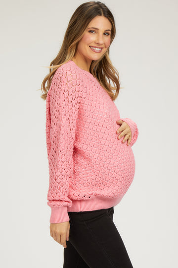 Pink Knit Long Sleeve Maternity Top