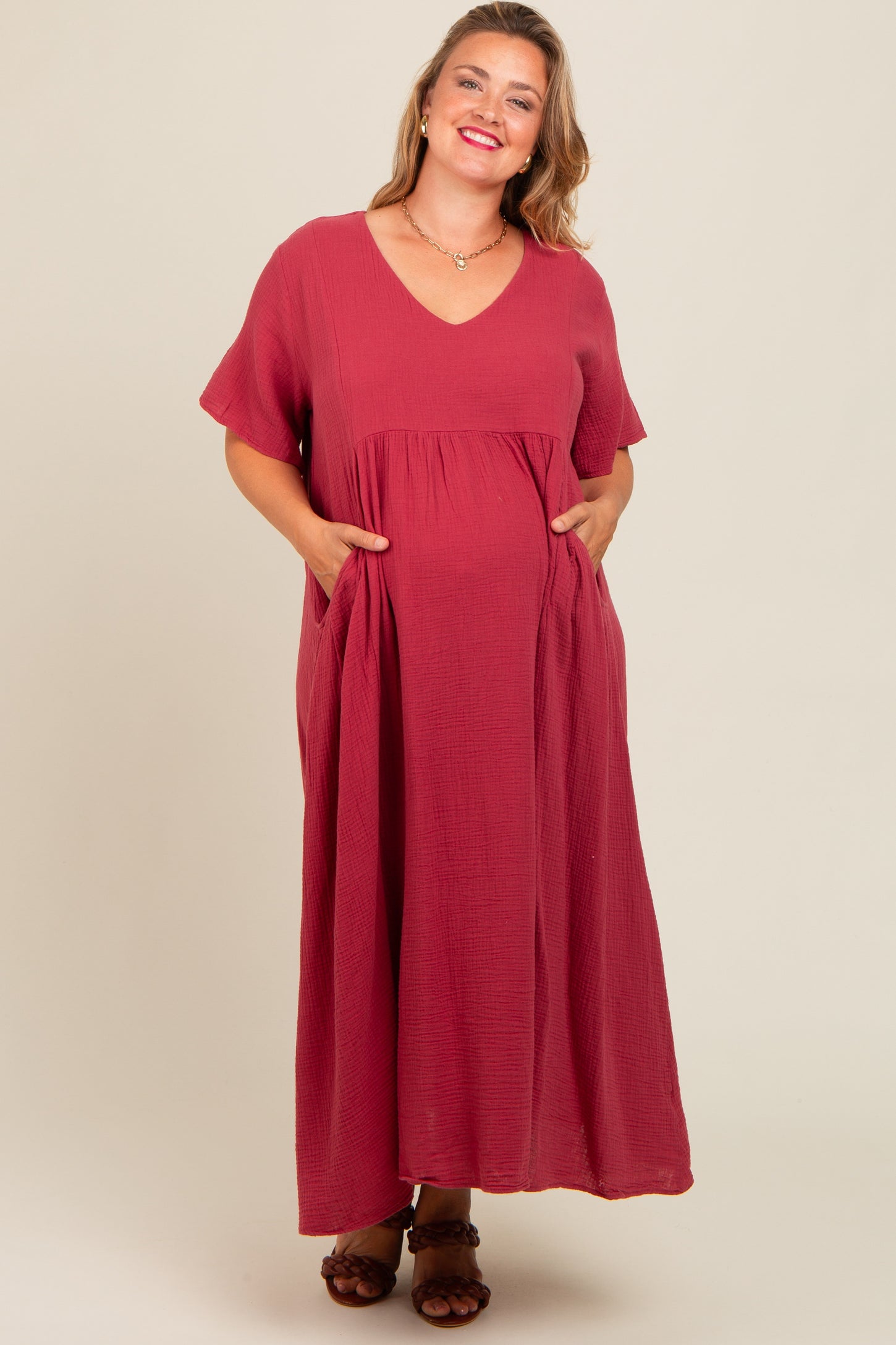gauze short sleeve dress Celia Gauze Short Sleeve Button Down Dress