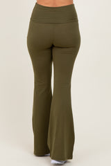 Olive Fold-Over Waistband Flared Leggings