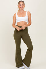 Olive Fold-Over Waistband Flared Leggings