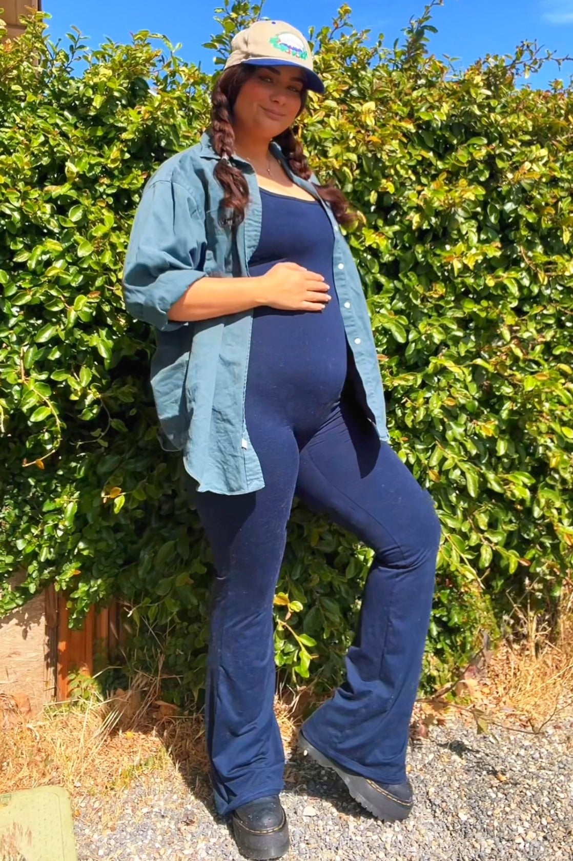 Navy Blue Open Back Ruched Sleeveless Maternity Jumpsuit