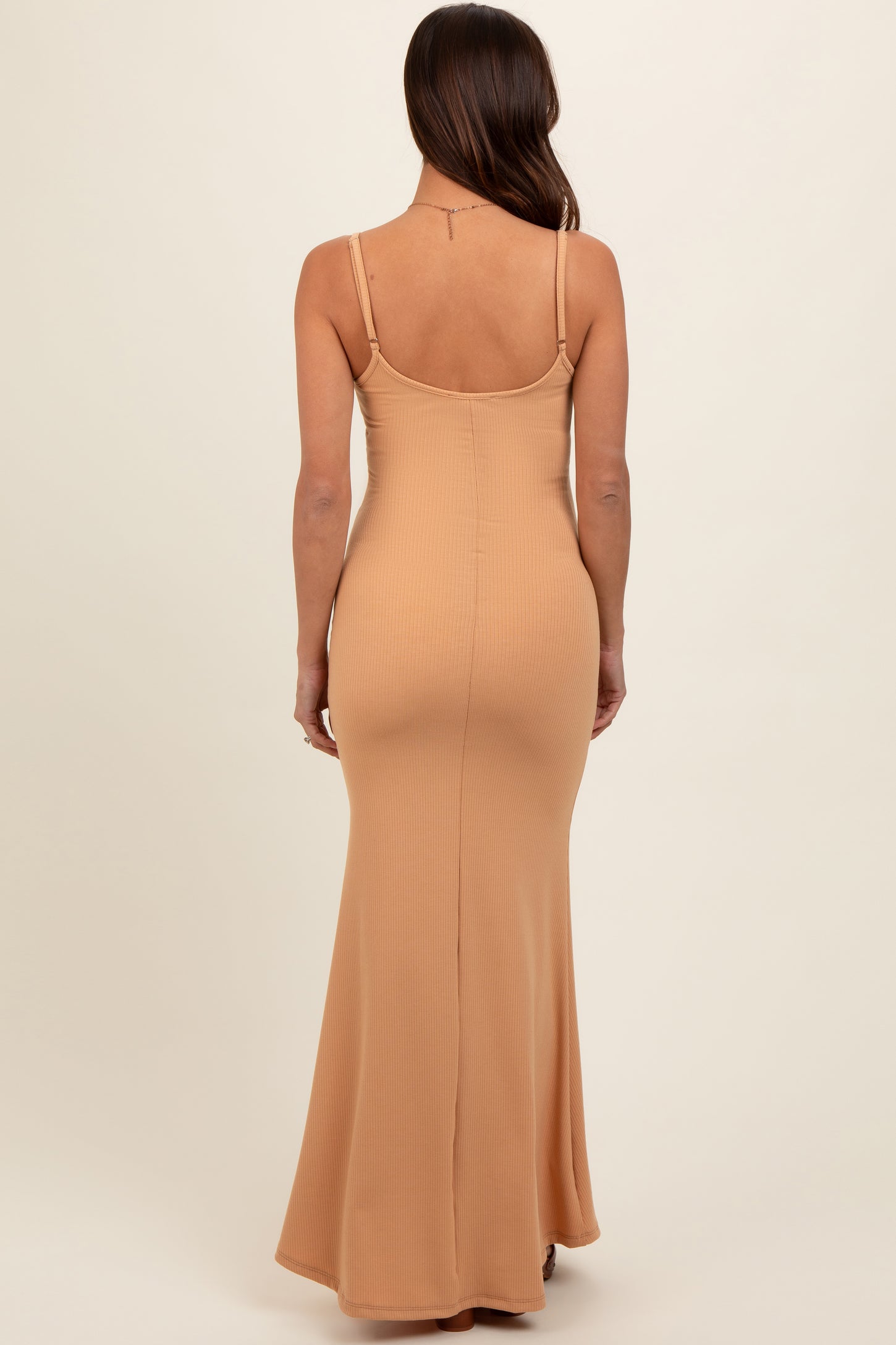 camel bridesmaid dresses Pinkblush Women's Camel Front Tie Sleeveless Midi Dress