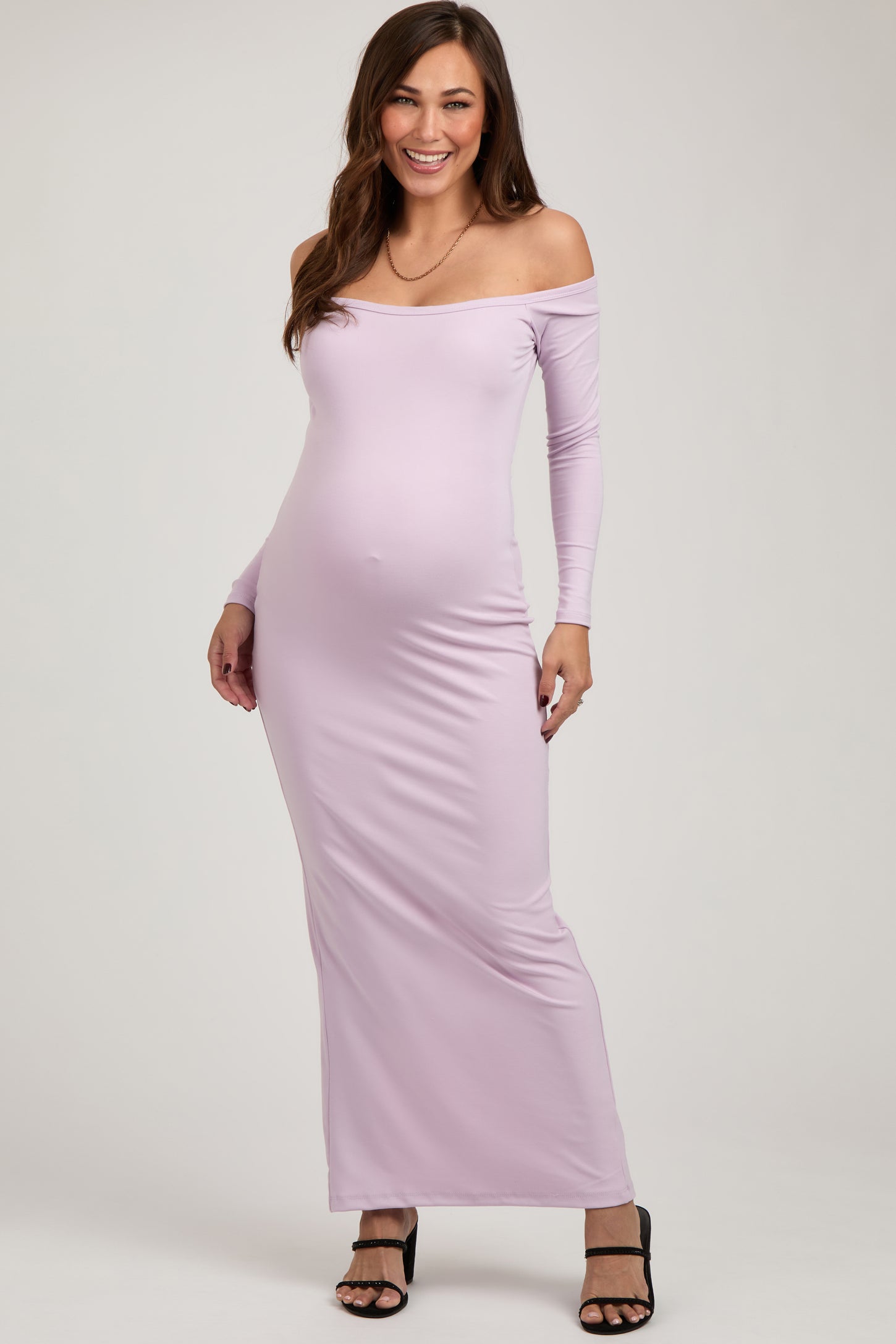 Lavender Off Shoulder Long Sleeve Maternity Maxi Dress PinkBlush Lavender Off Shoulder Long Sleeve Maternity Maxi Dress PinkBlush