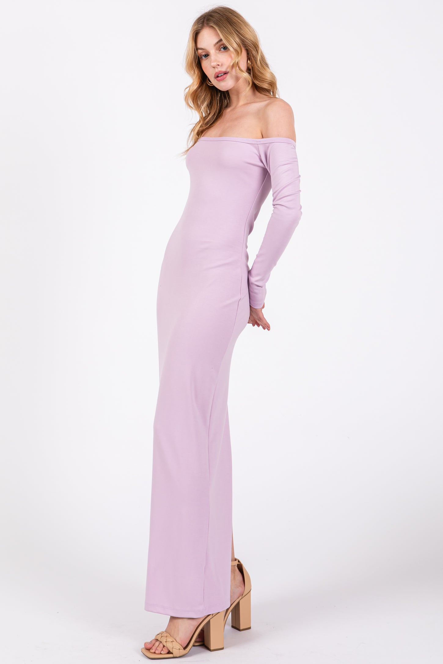 Lavender Off Shoulder Long Sleeve Maxi Dress PinkBlush Lavender Off Shoulder Long Sleeve Maxi Dress PinkBlush