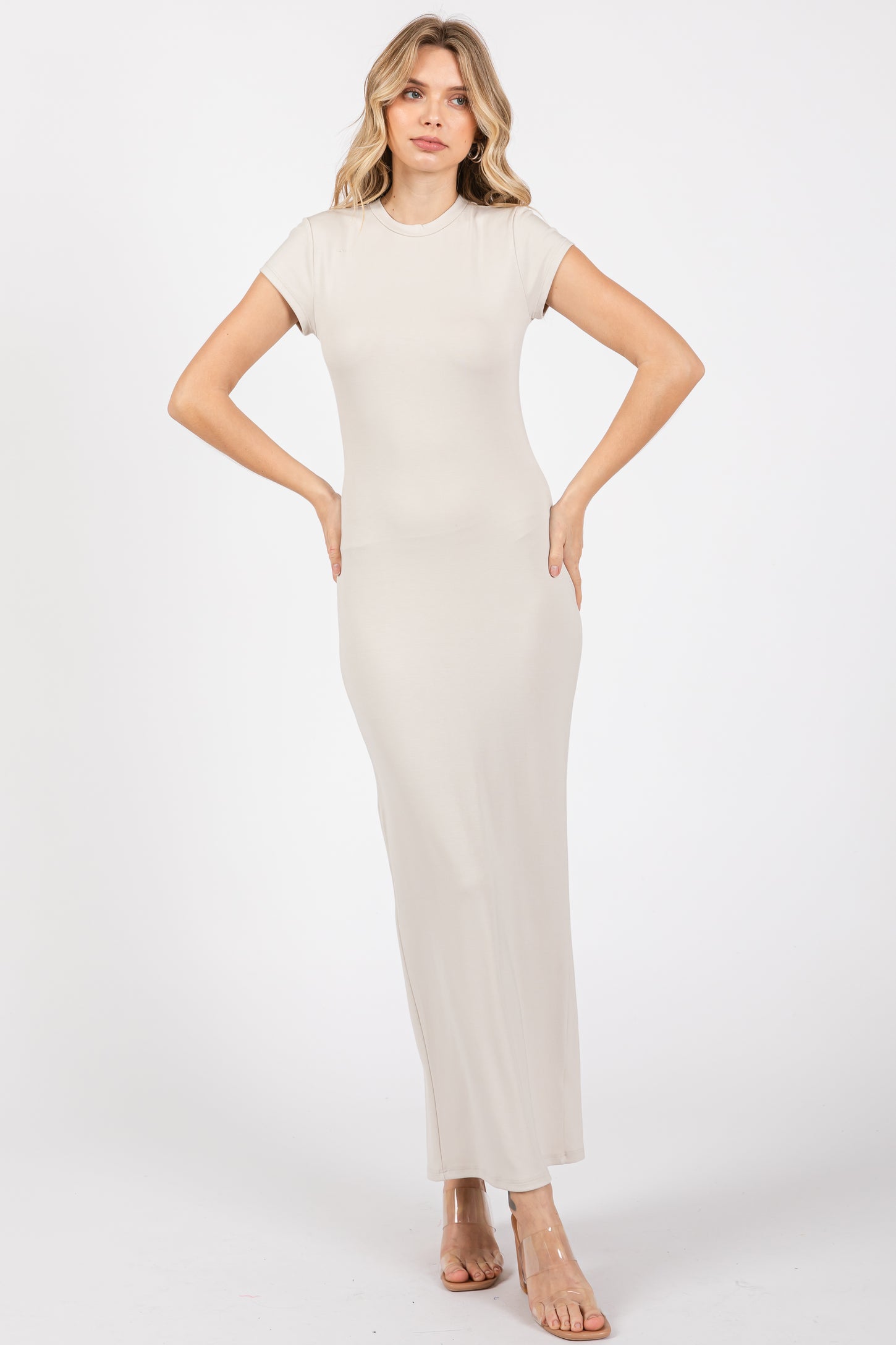 Cream Fitted Short Sleeve Maternity Maxi Dress – PinkBlush