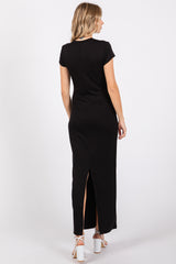 Black Fitted Short Sleeve Maxi Dress