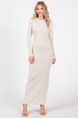 Cream Long Sleeve Fitted Maternity Maxi Dress