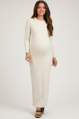 Cream Long Sleeve Fitted Maternity Maxi Dress