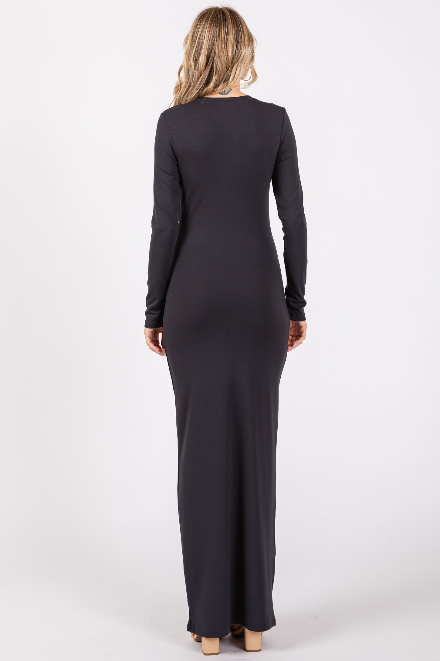 Charcoal Long Sleeve Fitted Maxi Dress PinkBlush Charcoal Long Sleeve Fitted Maxi Dress PinkBlush