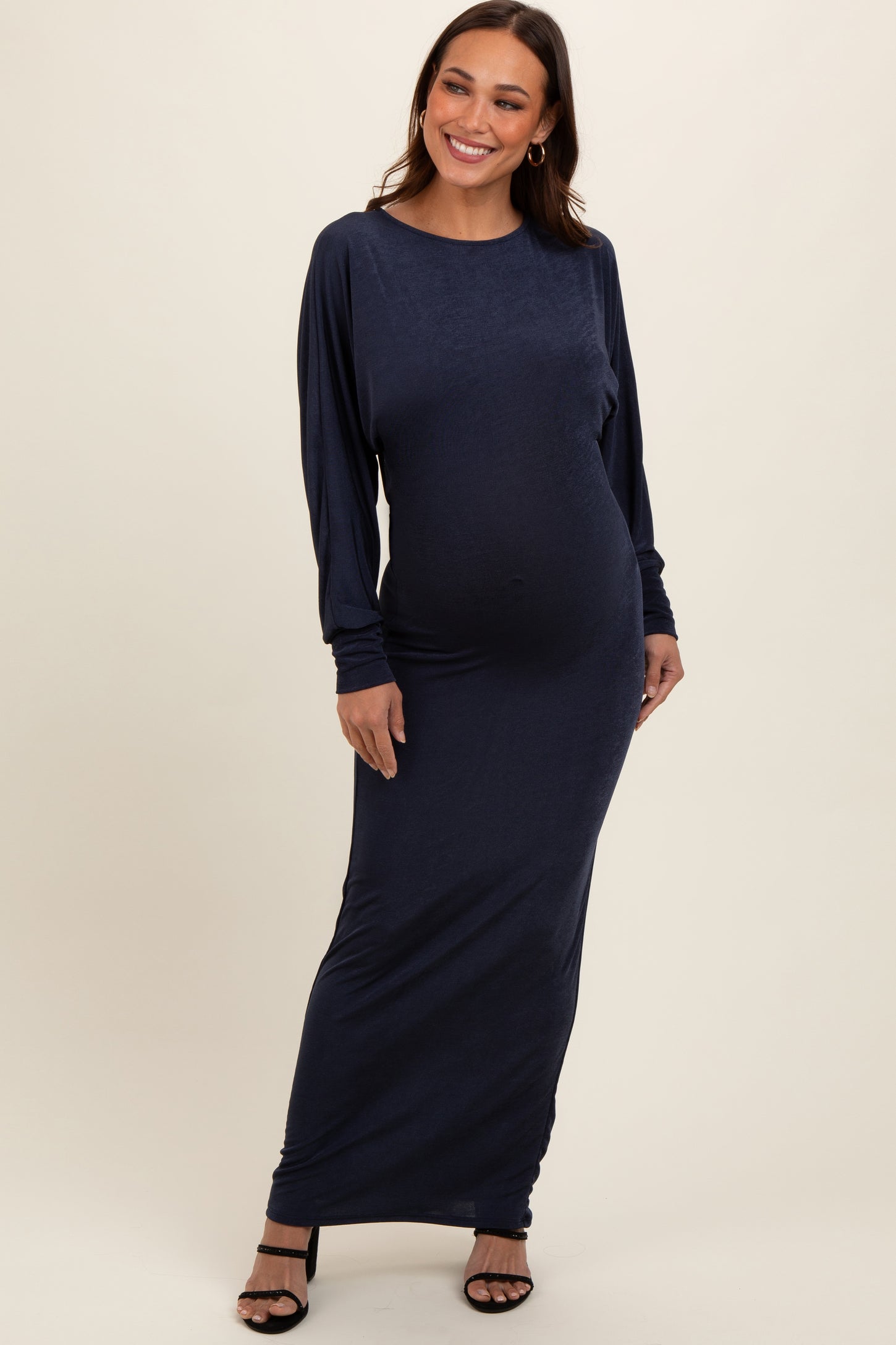Navy Blue Long Sleeve Open Back Maternity Maxi Dress PinkBlush Navy Blue Long Sleeve Open Back Maternity Maxi Dress PinkBlush