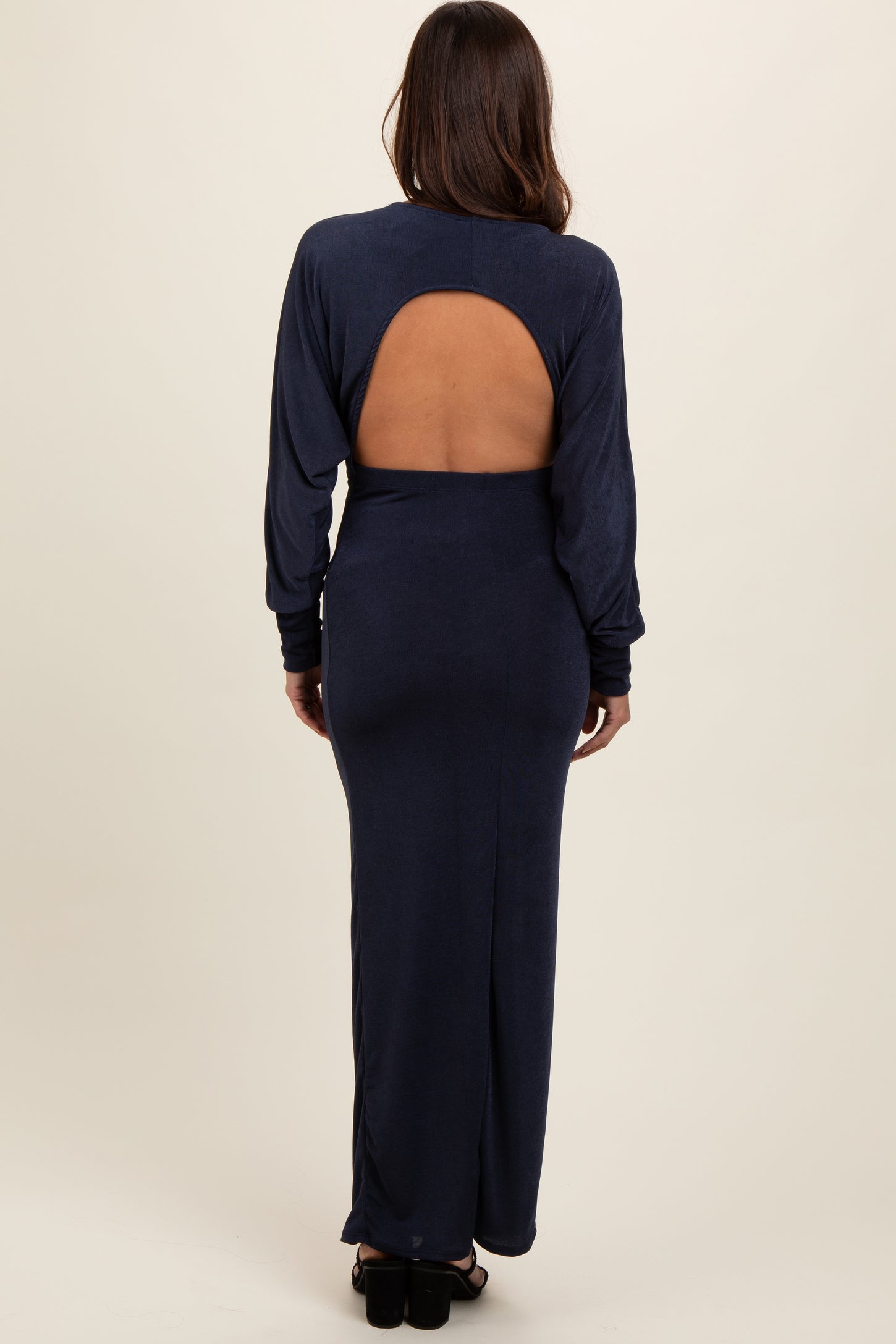 Navy Blue Long Sleeve Open Back Maternity Maxi Dress PinkBlush Navy Blue Long Sleeve Open Back Maternity Maxi Dress PinkBlush