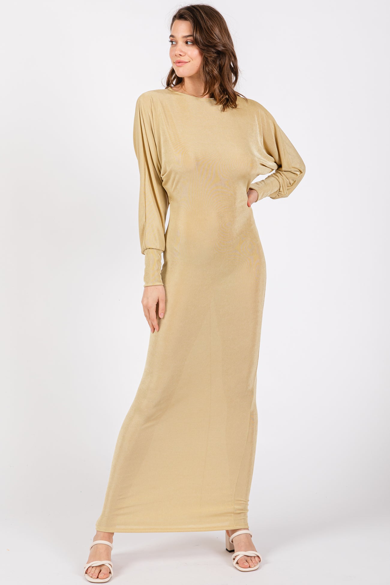 Gold Long Sleeve Open Back Maternity Maxi Dress PinkBlush Gold Long Sleeve Open Back Maternity Maxi Dress PinkBlush