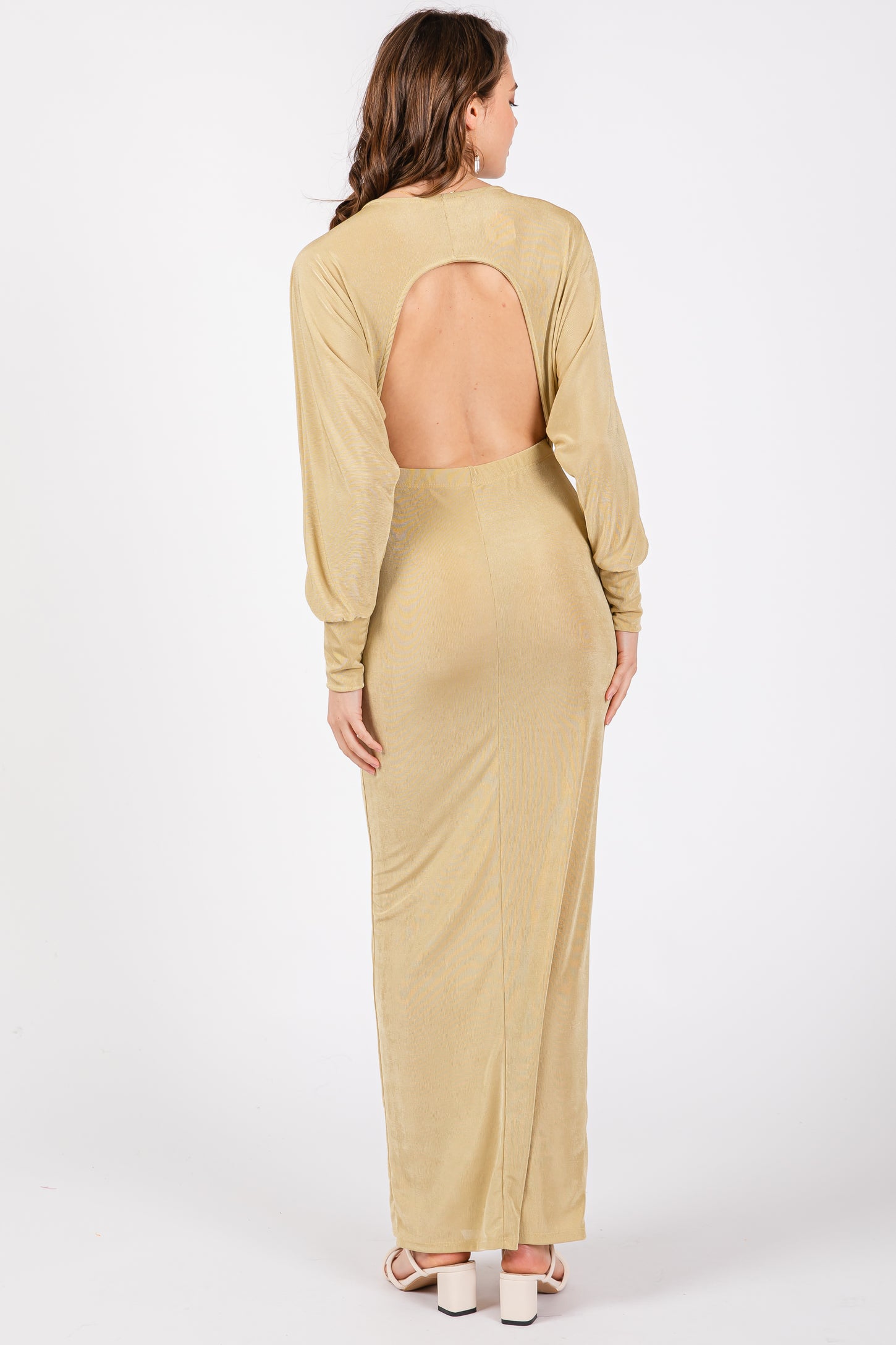 Gold Long Sleeve Open Back Maxi Dress Gold Long Sleeve Open Back Maxi Dress