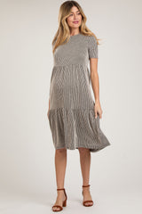 Ivory Black Striped Ribbed Tiered Maternity Dress