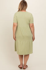Light Olive Ribbed Tiered Maternity Plus Dress