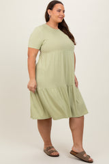 Light Olive Ribbed Tiered Plus Dress