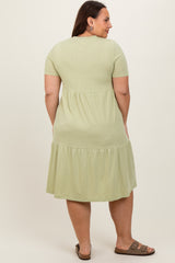 Light Olive Ribbed Tiered Plus Dress