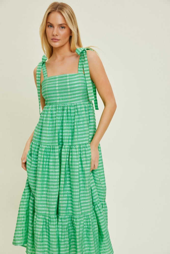 green gingham dress Sweet Pea Sage Green Gingham Tie Front Halter Mini Dress L / Sage Green