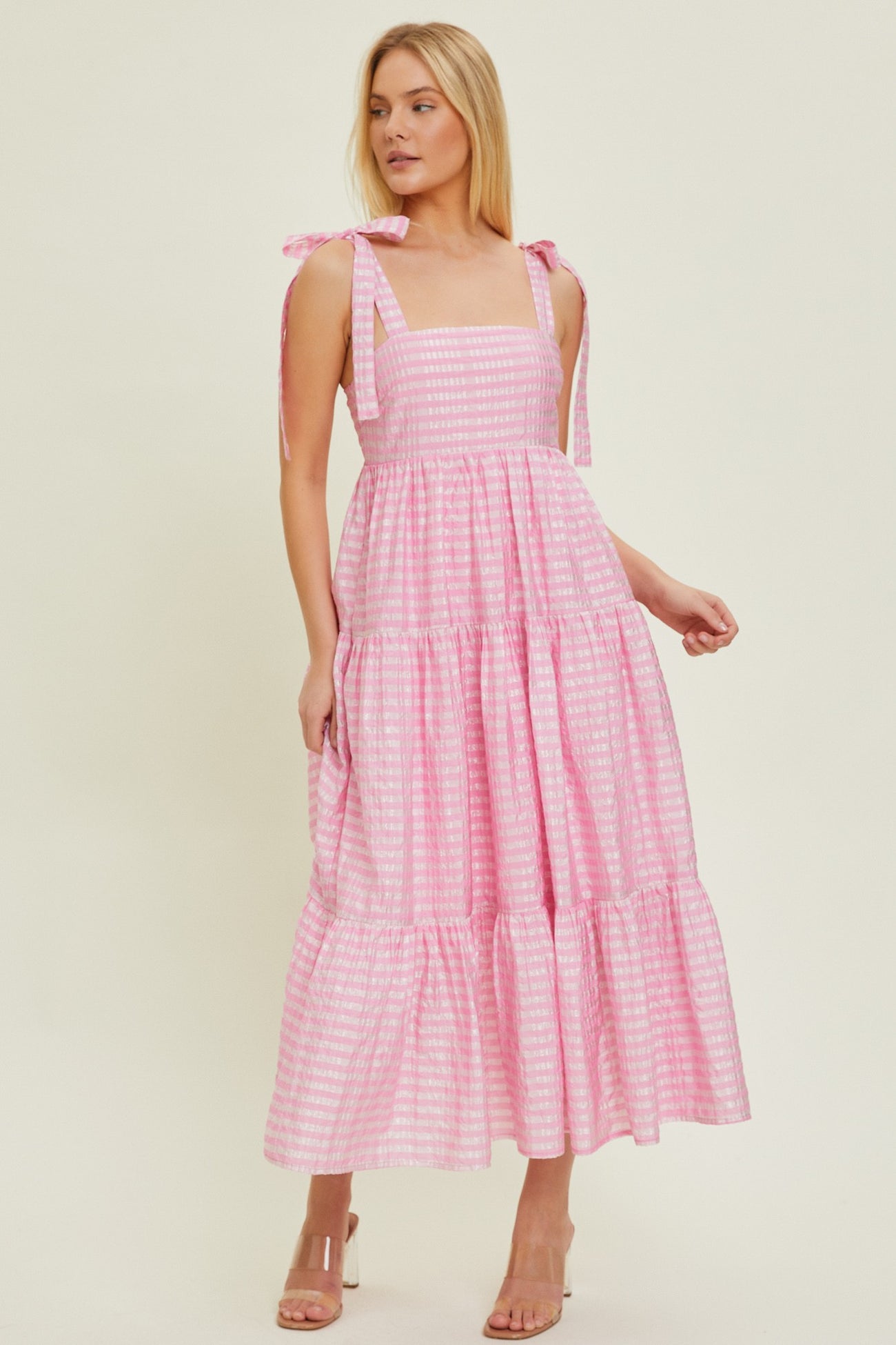 Pink Gingham Shoulder Tie Dress – PinkBlush Pink Gingham Shoulder Tie Dress – PinkBlush