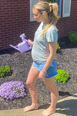 Light Blue Distressed Fringe Hem Maternity Denim Shorts