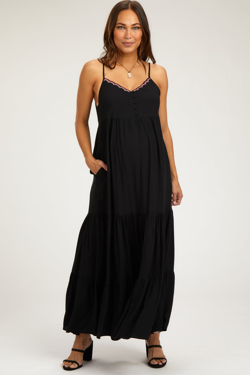Black Scalloped Embroidered Neckline Maternity Maxi Dress – PinkBlush