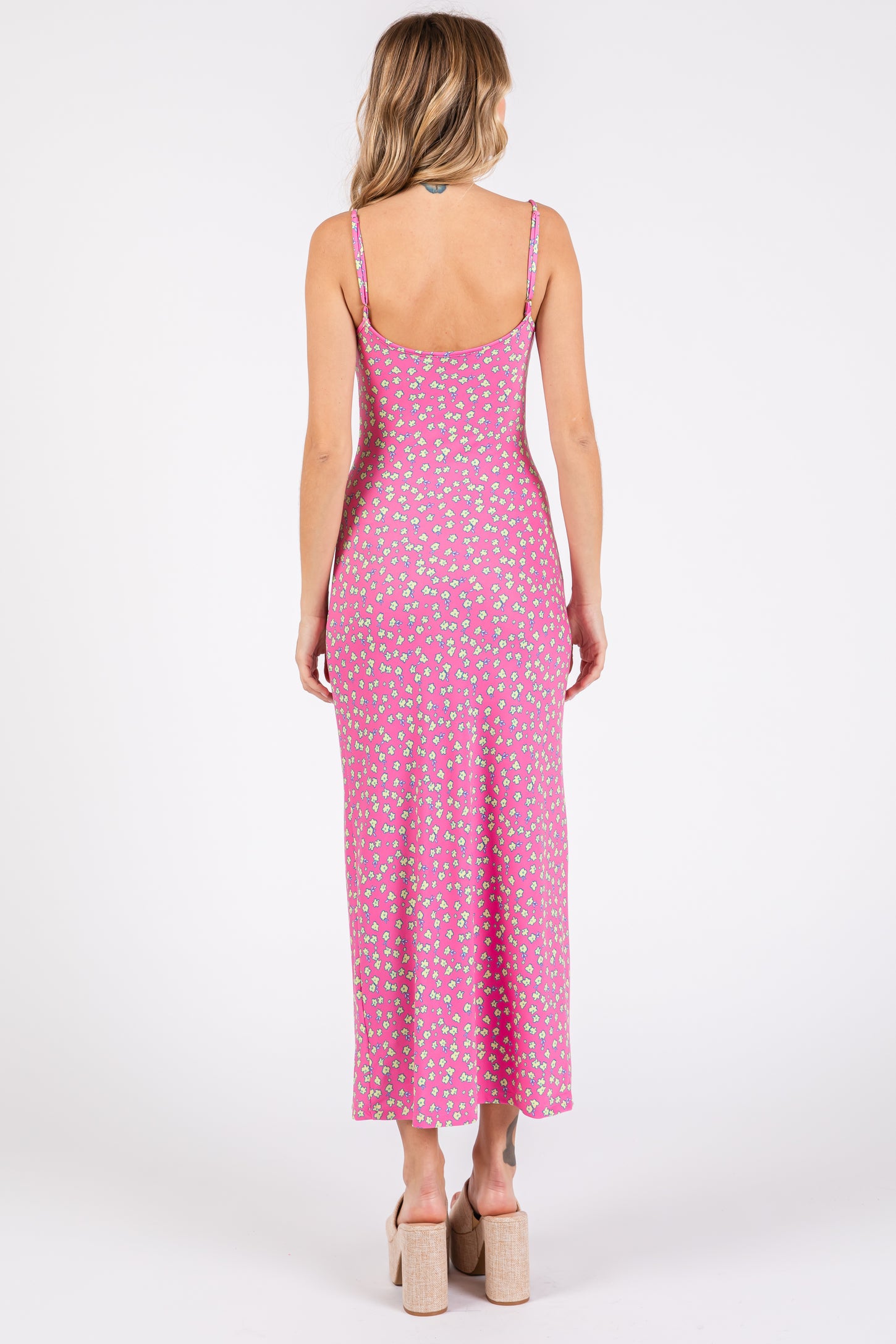 Fuchsia Floral Sleeveless Midi Dress