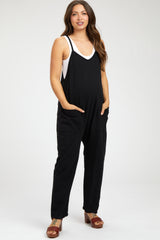 Black Knit Front Pocket Maternity Overall