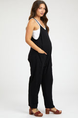 Black Knit Front Pocket Maternity Overall