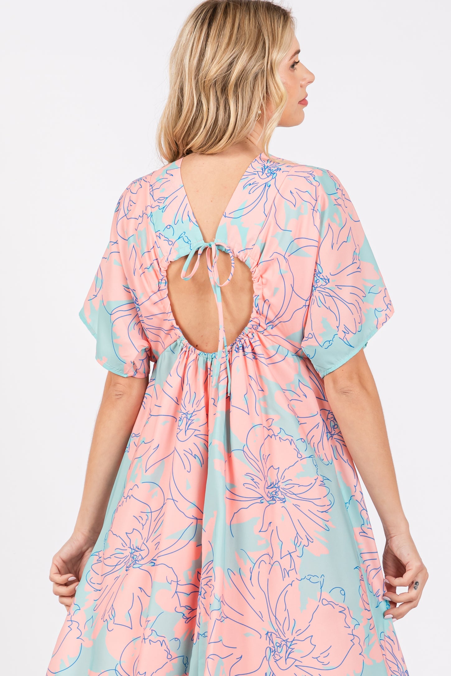Salmon Floral Back Cutout Maxi Dress