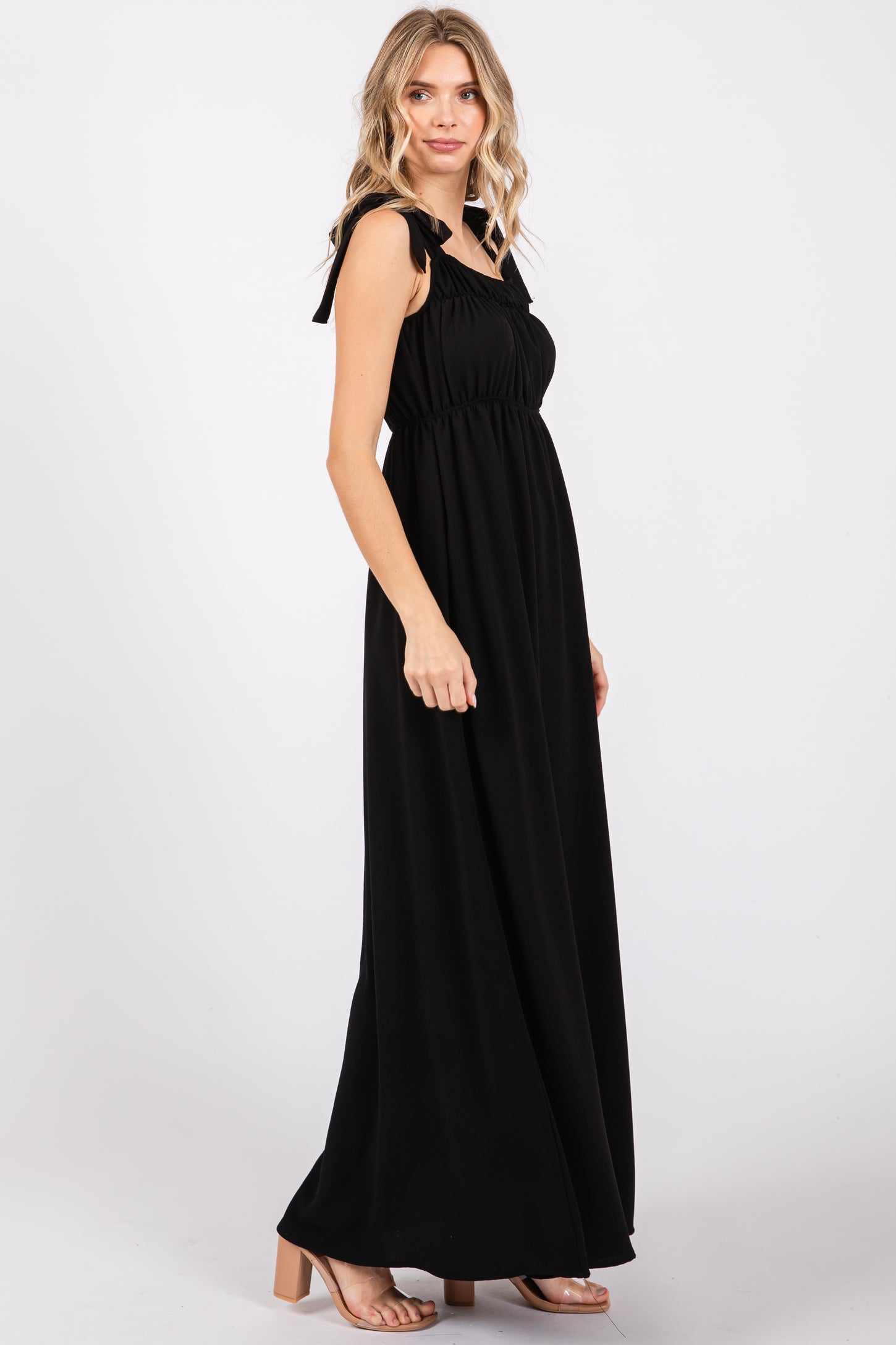 Black Square Neck Shoulder Tie Maxi Dress PinkBlush Black Square Neck Shoulder Tie Maxi Dress PinkBlush