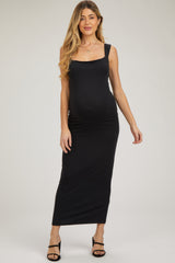 Black Cowl Neck Sleeveless Maternity Midi Dress