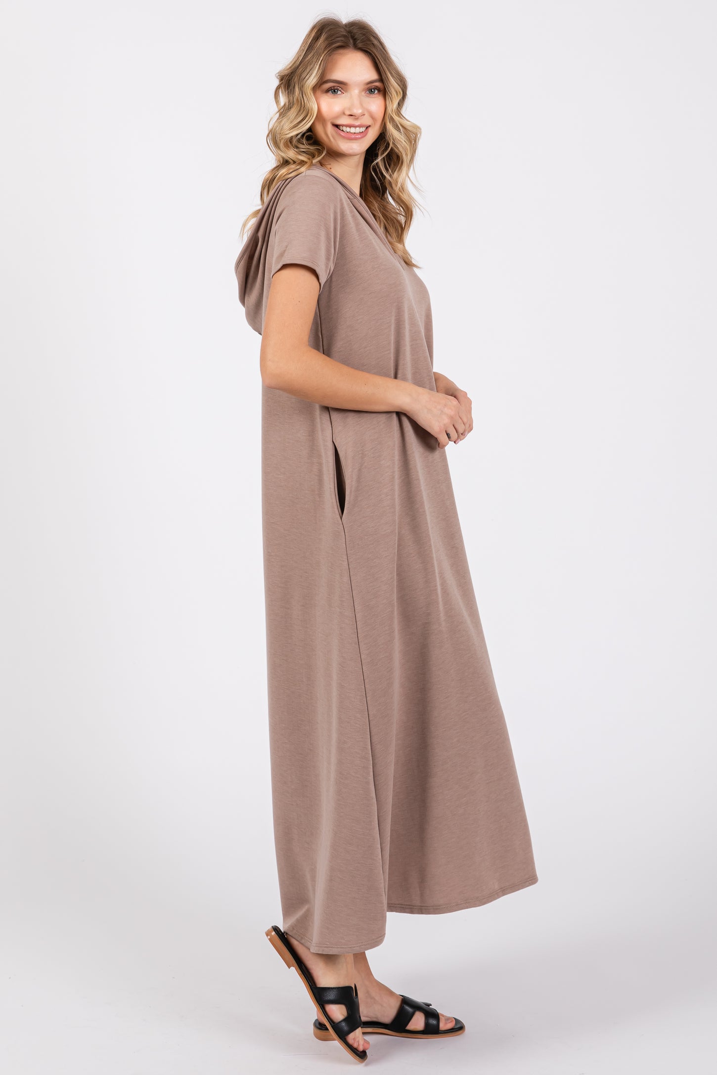 Mocha Fleece Hooded Midi Dress