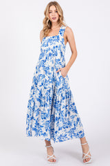 Blue Floral Sleeveless Tiered Maternity Maxi Dress