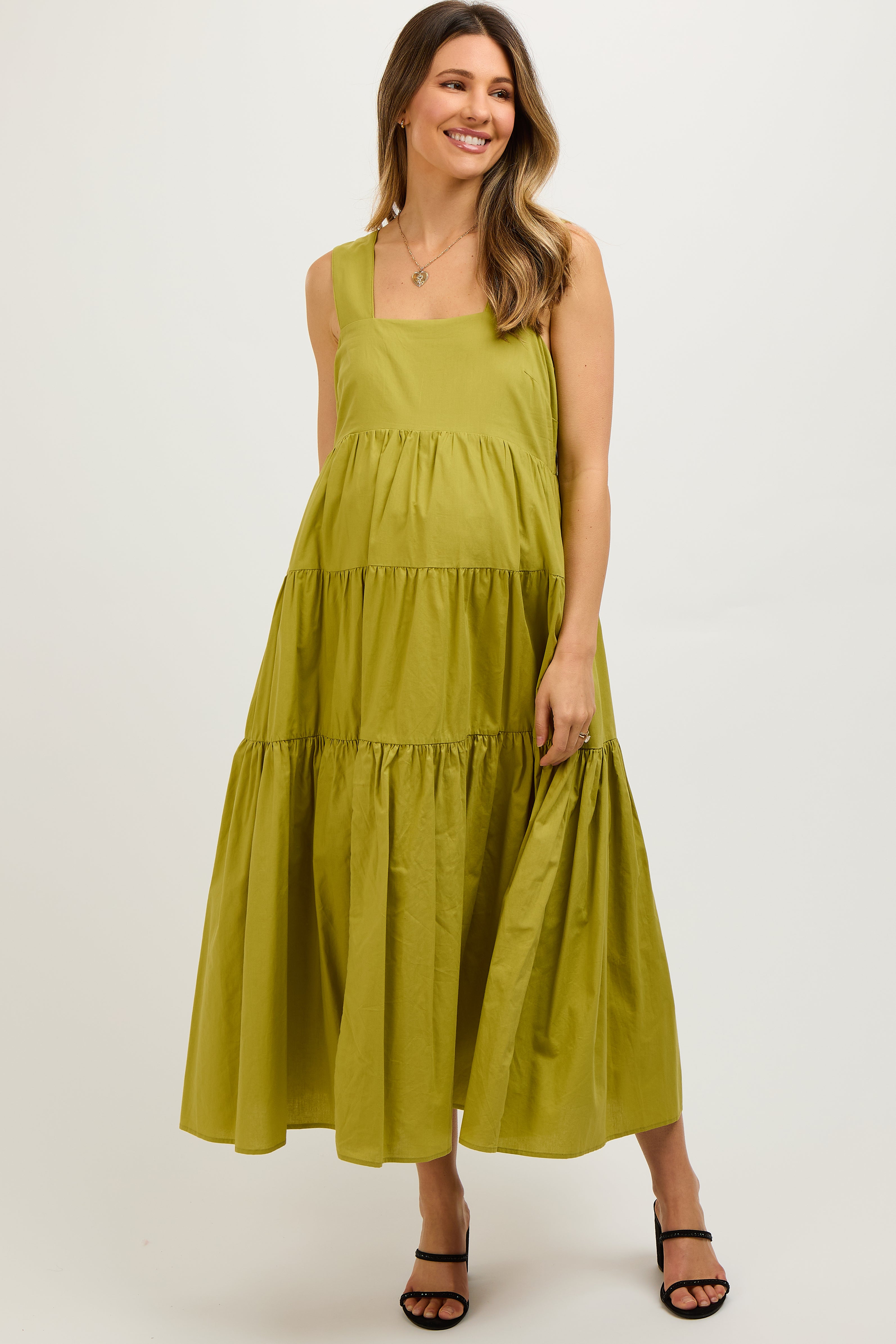 Lime Tiered Maternity Maxi Dress – PinkBlush