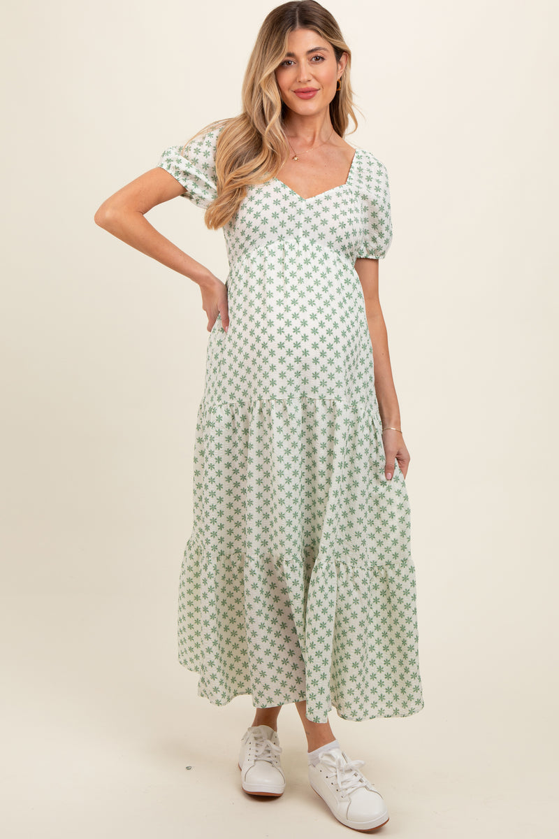 Green Floral Tiered Maternity Maxi Dress– PinkBlush