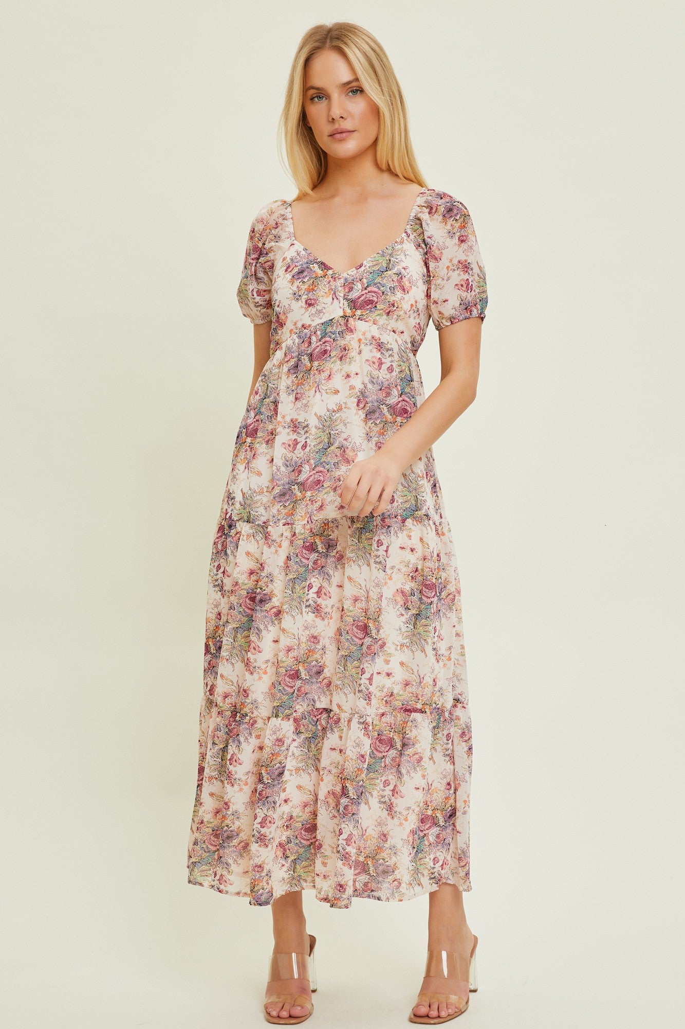 Cream Floral Chiffon Maternity Maxi Dress – PinkBlush