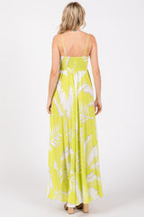 Lime Leaf Print Sleeveless Maxi Dress