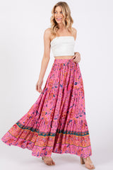 Pink Floral Tiered Maxi Skirt
