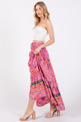 Pink Floral Tiered Maxi Skirt