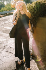 Navy Blue Slub Knit Pants Set