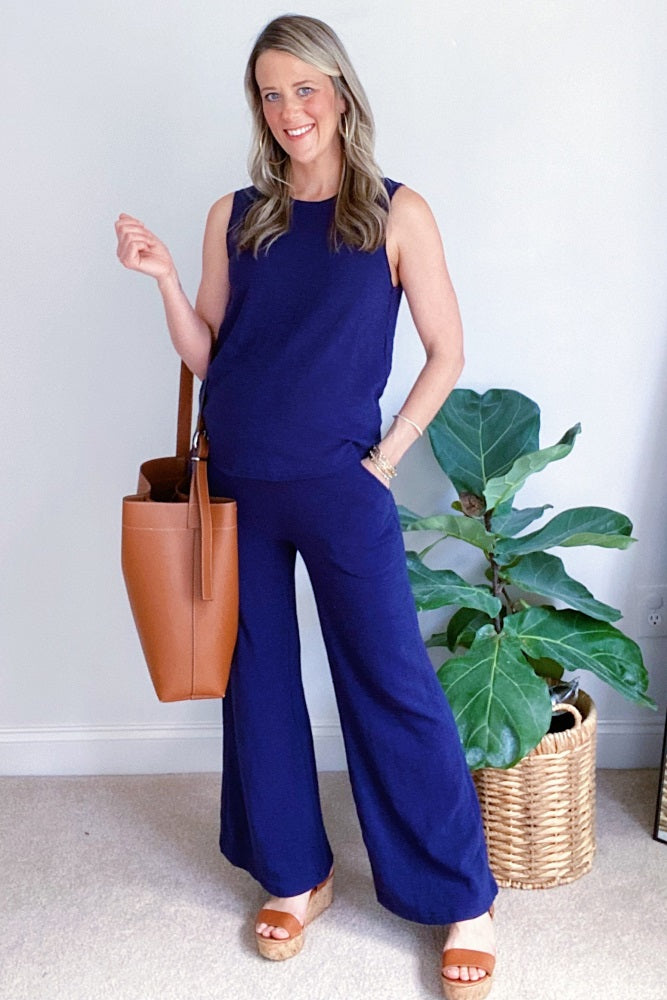 navy blue maternity dress pants Navy Striped Drawstring Linen Blend Maternity Wide Leg Pants PinkBlush