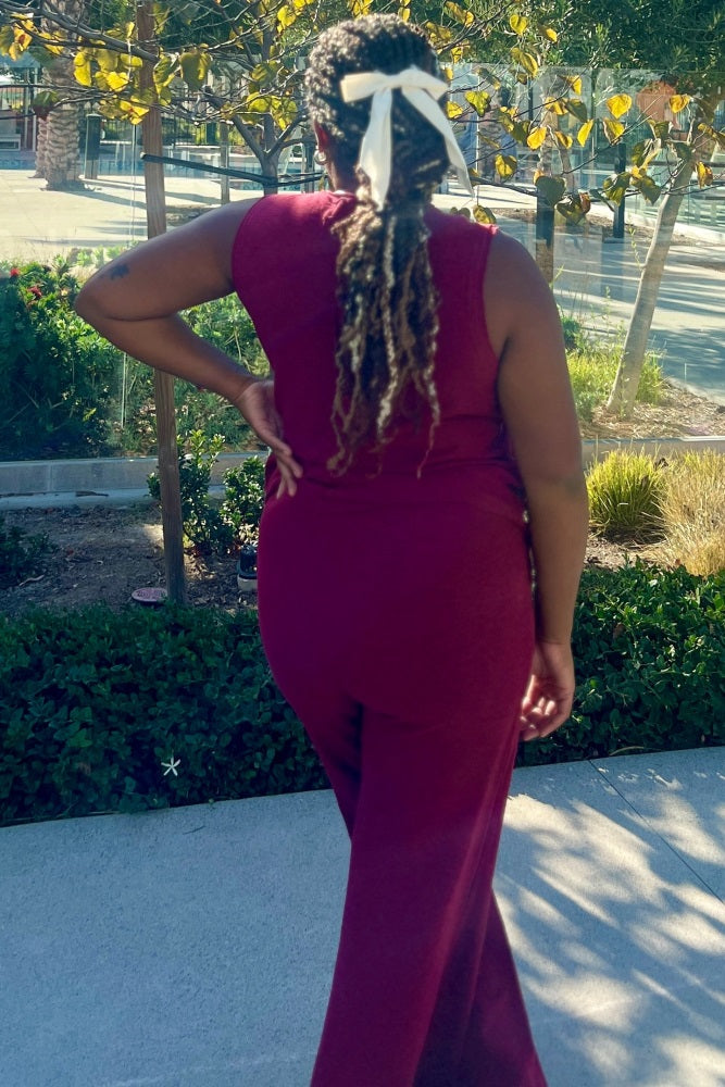 Burgundy Slub Knit Pants Set