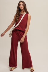 Burgundy Slub Knit Pants Set