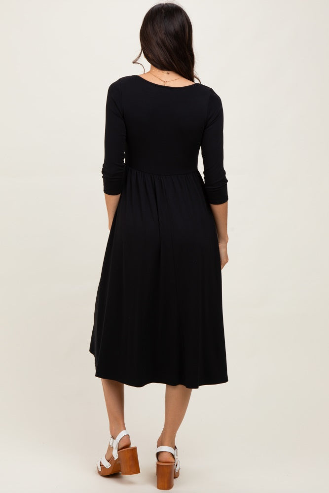 Black Square Neck 3/4 Sleeve Midi Dress PinkBlush Black Square Neck 3/4 Sleeve Midi Dress PinkBlush
