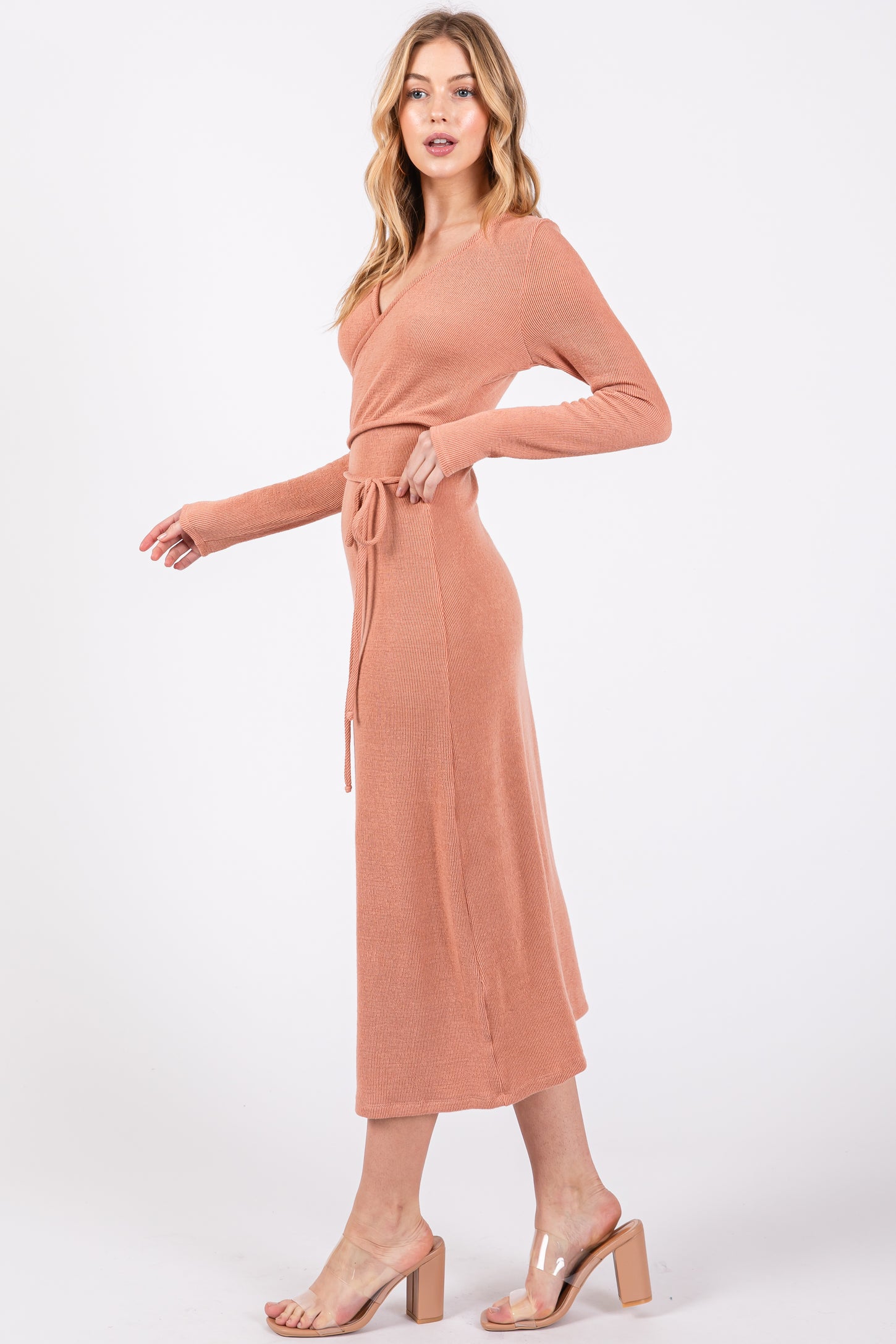 wrap nursing dress Latched Mama Ribbed Midi Slit Dress, Small / Sorbet An effortlessly elevated wrap dress made for now and later Rust Ribbed Long Sleeve Maternity