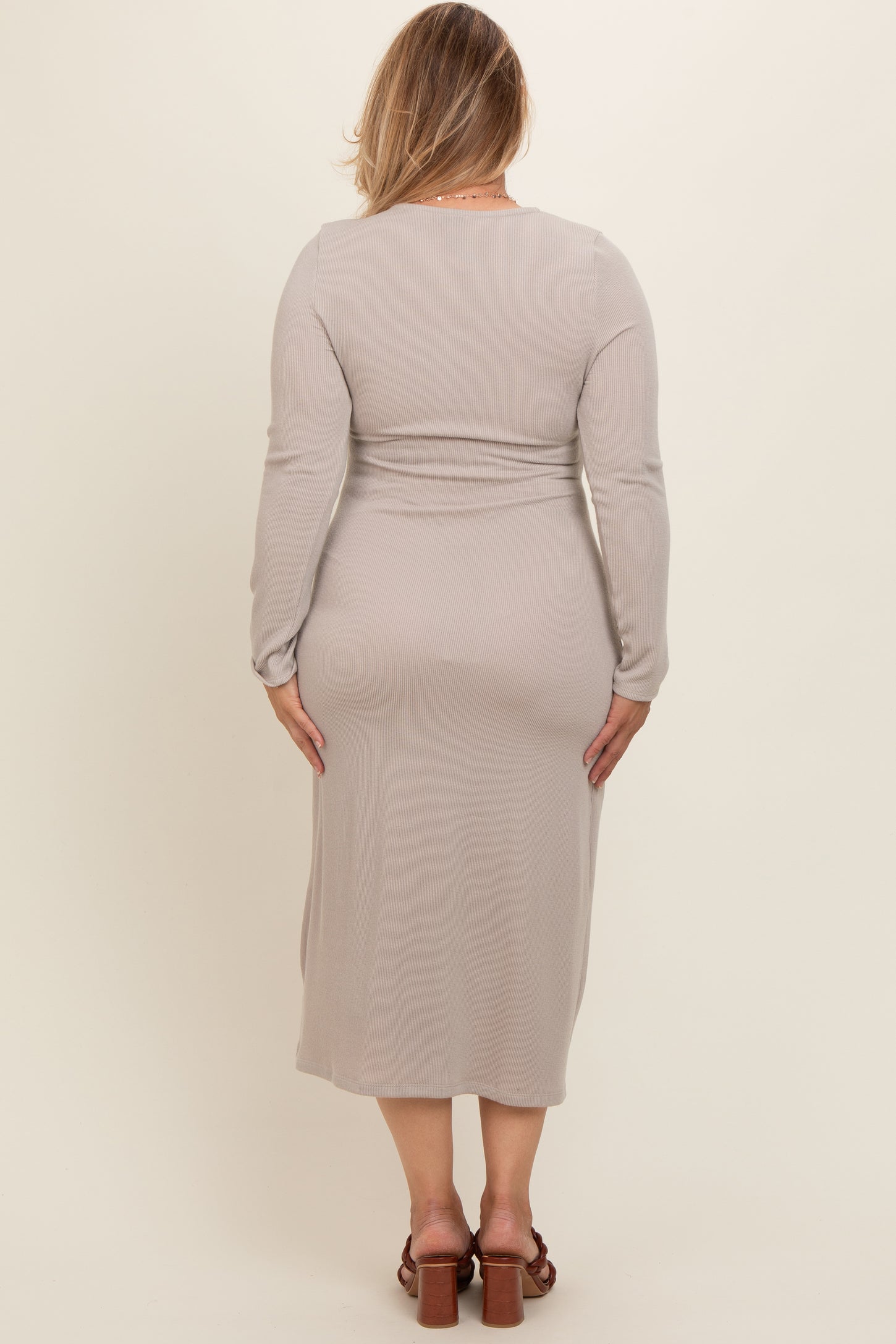 Cream Ribbed Long Sleeve Plus Maternity Wrap Nursing Dress PinkBlush Cream Ribbed Long Sleeve Plus Maternity Wrap Nursing Dress PinkBlush