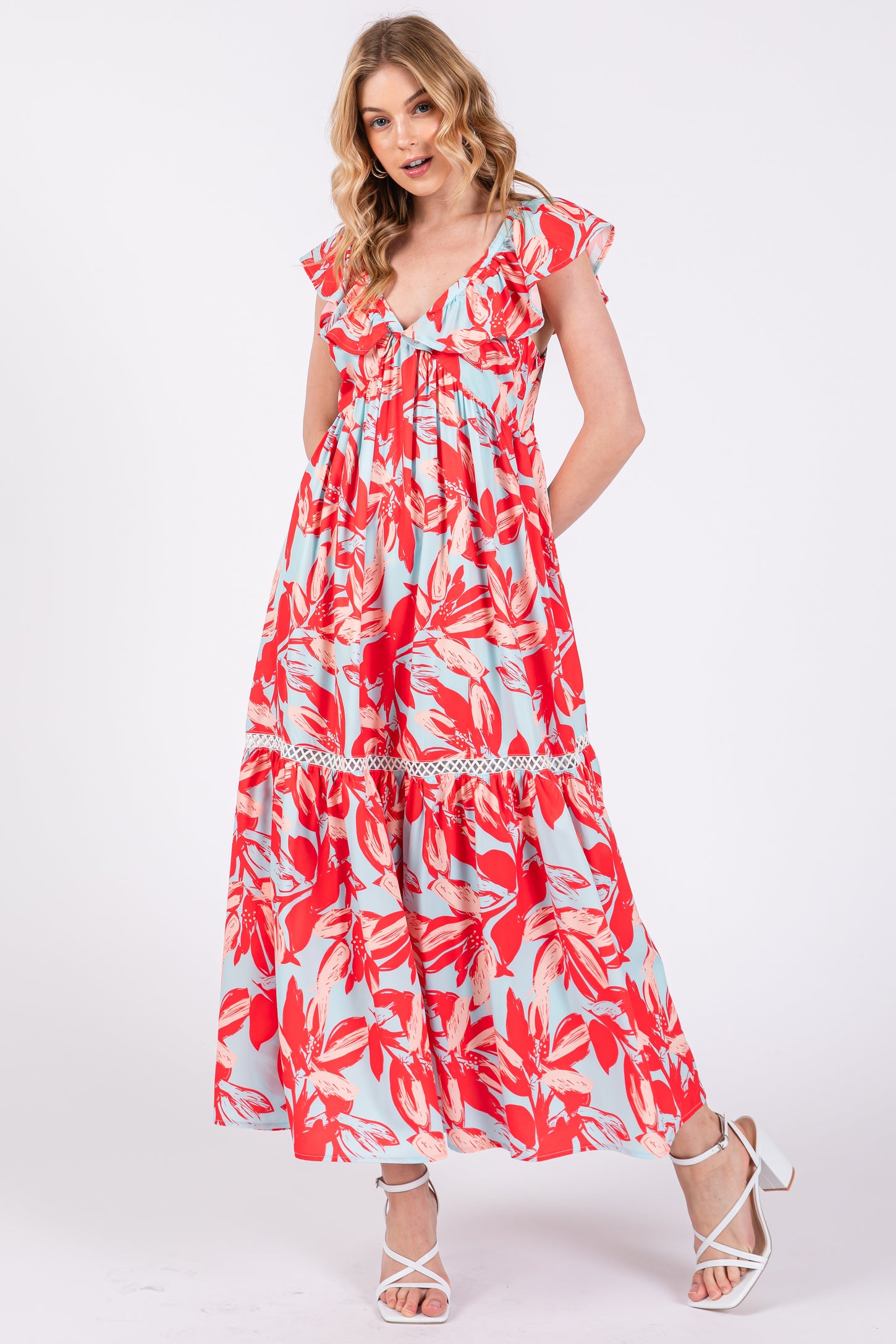 coral maternity maxi dress Coral Pink Off-shoulder Maternity Gown: Long Sleeve Empire Waist Maxi Dress