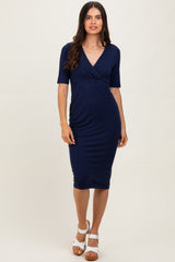 Navy Blue Wrap Top Midi Dress