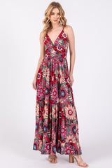 Multicolor Floral Front Twist Maxi Dress
