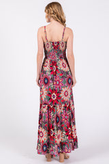Multicolor Floral Front Twist Maxi Dress